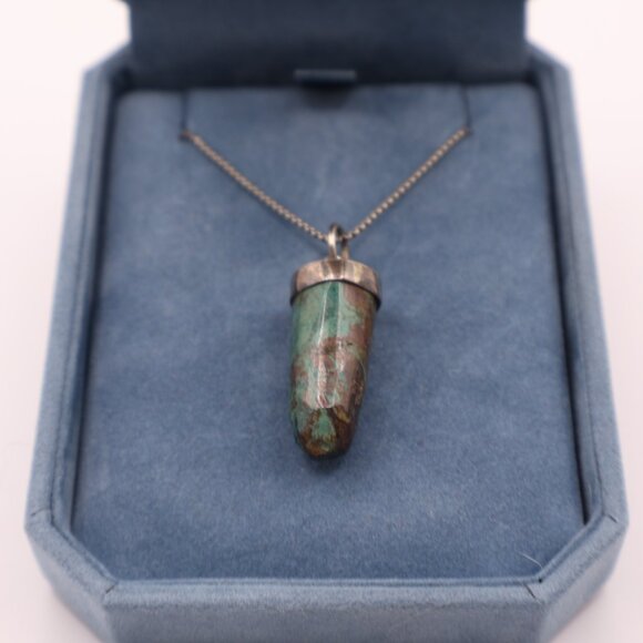 Chrysocolla Bullet Drop Pendant & Silver Chain - Picture 2 of 4